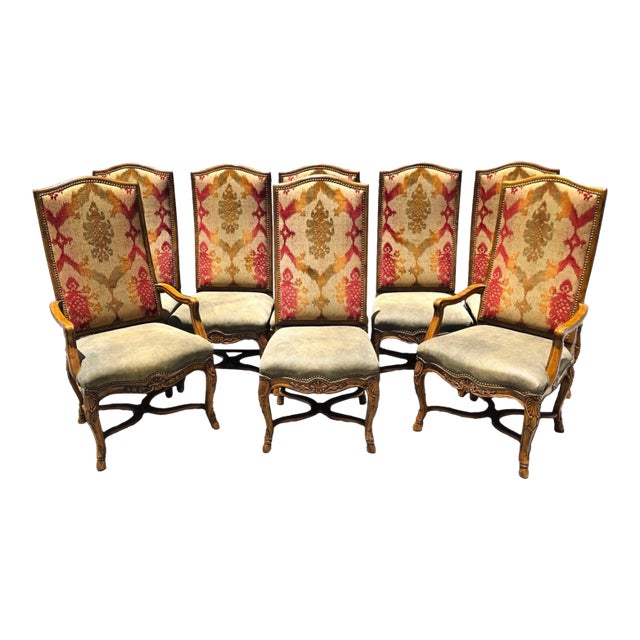 Century Furniture French Dining Chairs Leather Seats Set of 8 For Sale