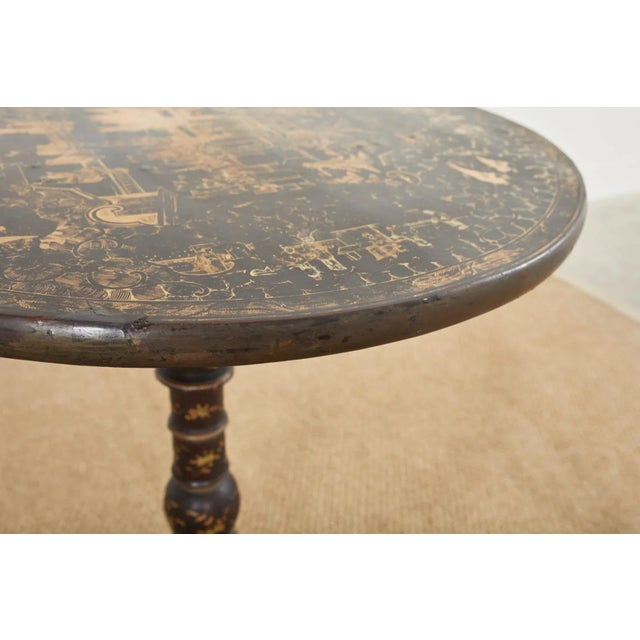 Wood English Chinoiserie Tilt Top Pedestal Tripod Table For Sale - Image 7 of 13
