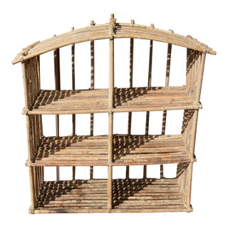Vintage Rustic Twig Wood & Rawhide Arched Wall or Floor Shelf Shelving For Sale