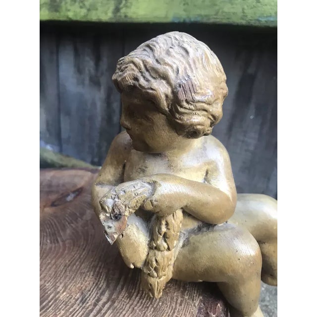 Renaissance C1800 Antique French Renaissance Style Carved Wood Cherub Figure Holding His Fish - Sculpture For Sale - Image 3 of 11