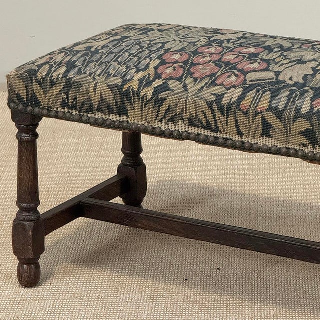Wood Antique Renaissance Revival Floral Needlepoint Tapestry Bench For Sale - Image 7 of 18