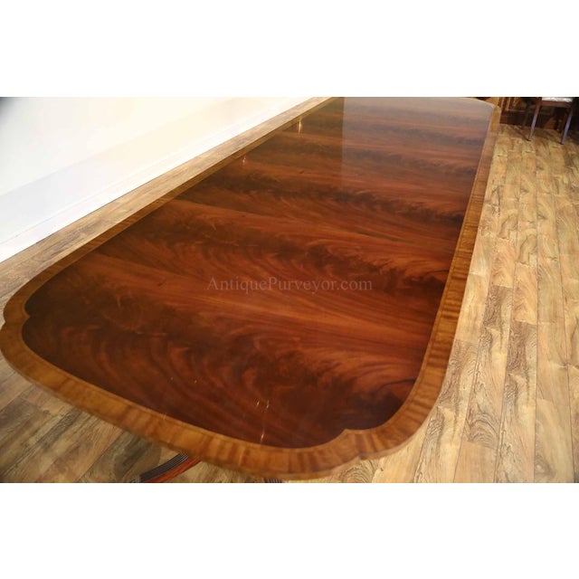 Wood 74"-134" Duncan Phyfe Scallop Corner Double Pedestal Mahogany Dining Table For Sale - Image 7 of 8