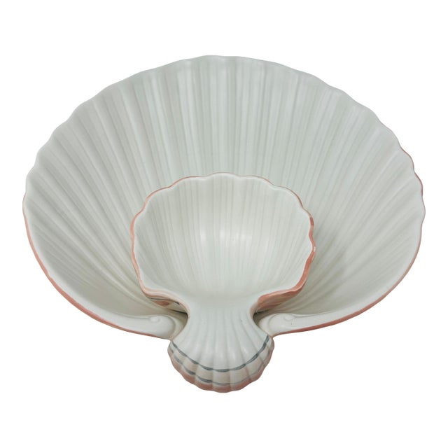 1970's Fitz & Floyd Coquille Scallop Shell Chip and Dip Set Made in Japan For Sale