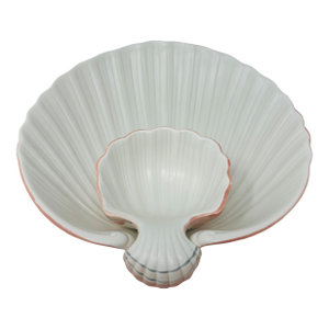 1970's Fitz & Floyd Coquille Scallop Shell Chip and Dip Set Made in Japan