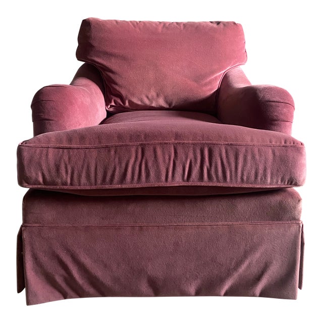 1980s Vintage Velvet Ethan Allen English Roll Armchair For Sale