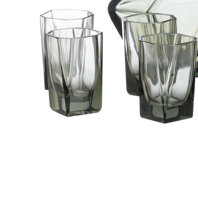 Art Deco Glass and Crystal Bottle and Glasses by Rudolf Eschler for Moser, Set of 9 For Sale - Image 3 of 6