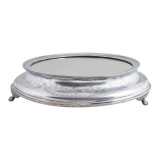 Antique English Silver Plate Circular Shape Mirrored Plateau For Sale