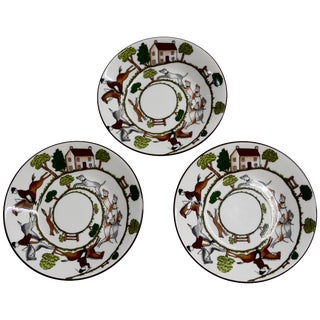 Wedgewood Coalport Hunting Scene Set of Three Bread and Butter Bone China Plates For Sale