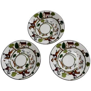 Wedgewood Coalport Hunting Scene Set of Three Bread and Butter Bone China Plates