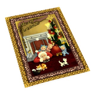 Chimney Santa Christmas Greeting Card, Gold Foil, Artist Signature For Sale