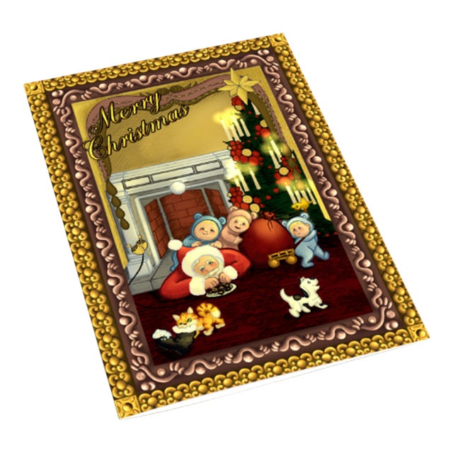 Chimney Santa Christmas Greeting Card, Gold Foil, Artist Signature For Sale