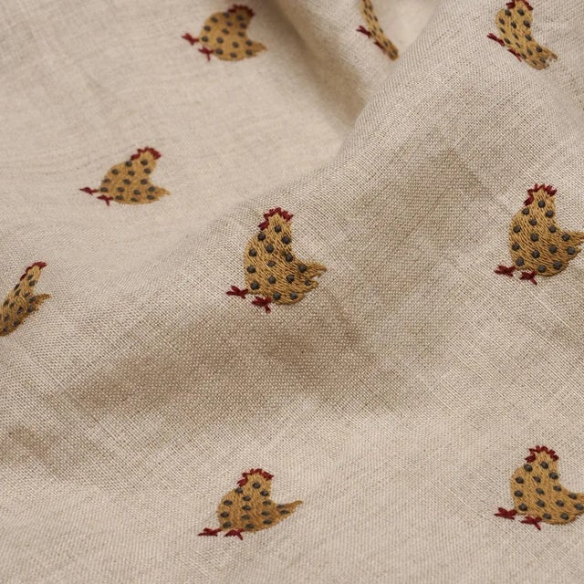 Schumacher Schumacher Betsy's Chicken Embroidery Fabric In Natural For Sale - Image 4 of 4