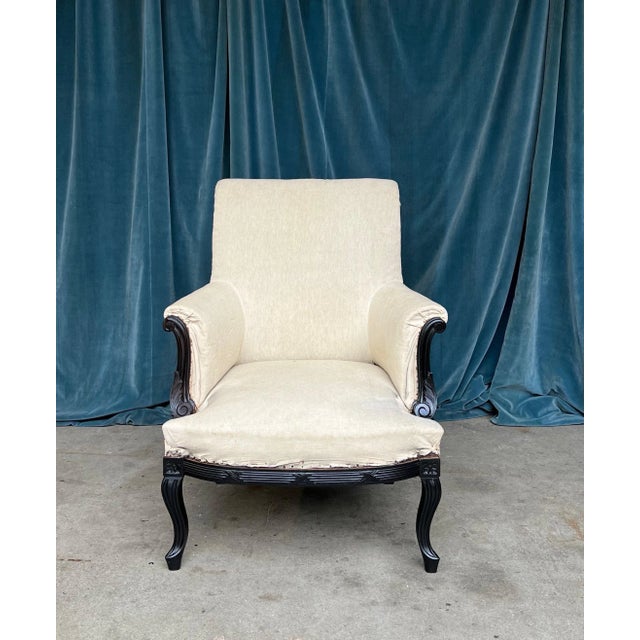 Wood French Armchairs in Muslin With Matching Ottoman - 3 Pieces For Sale - Image 7 of 12