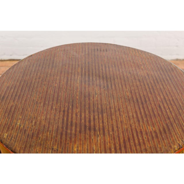 Burmese Vintage Negora Lacquer Circular Storage Bin with Vertical Stripes For Sale - Image 9 of 12