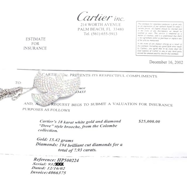 1990s Cartier Colombe De La Paix Dove of Peace Diamond White Gold Pendant Necklace For Sale - Image 13 of 16