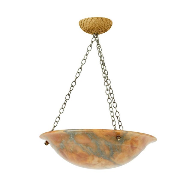 Brown Art Deco Carved Alabaster Ceiling Light, 1930s For Sale - Image 8 of 9