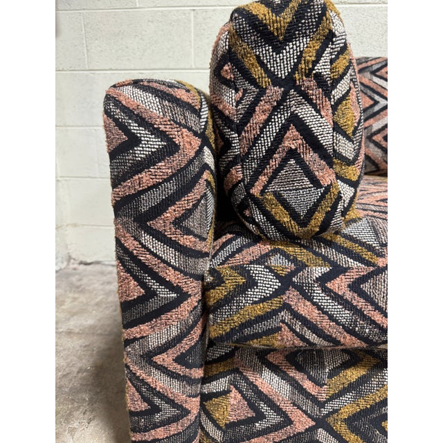 Textile Vintage 70s Sofa Newly Reupholstered Geometric Fabric For Sale - Image 7 of 8