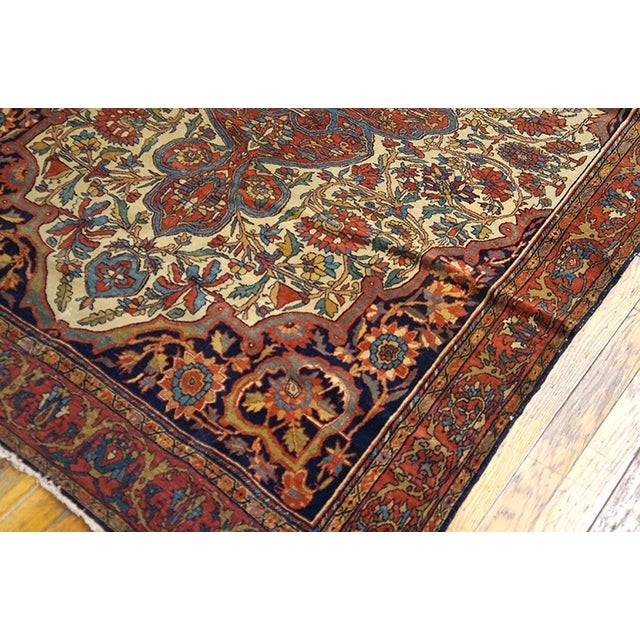 1880s Ivory Red Medallion Antique Sarouk Farahan Rug 4'8" X 6'4" Hand Knotted Wool Carpet For Sale - Image 4 of 7