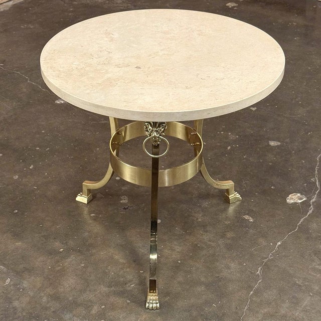 Brass Mid Century Polished Brass Tripod Table With Lion Heads and Stone Top For Sale - Image 8 of 17