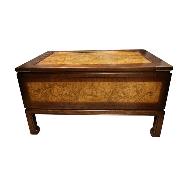 Wood Vintage Knob Creek Bookmatched Elm Burl Wood Campaign Coffee Table With Drawer For Sale - Image 7 of 7