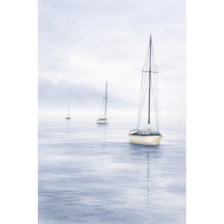 Minimalist Sailboat Seascape, Soft Coastal Art Print, 24″ × 36″ For Sale