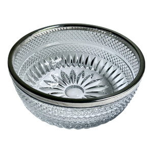 Mid 20th Century Stamped German Silver Plate Rimmed Clear Lead Crystal Serving Bowl