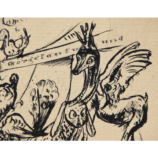 Paper Walter Becker, Ink Drawing Menagerie, 1920, Ink and Handmade Paper For Sale - Image 7 of 13
