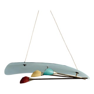 Sculptural Pendant Light with Sweeping Frosted Glass Shade, Italy, 1950s For Sale