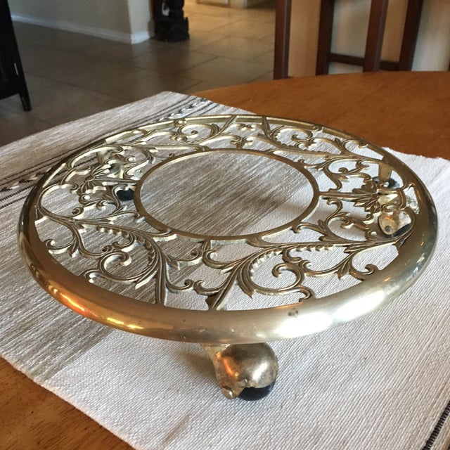 Vintage Solid Brass Rolling Plant Stand Chairish