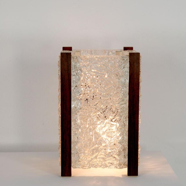 Mid-Century Modern Table Lamp with Thick Structured Acrylic Glass & Rosewood Frame, 1970 For Sale - Image 6 of 16