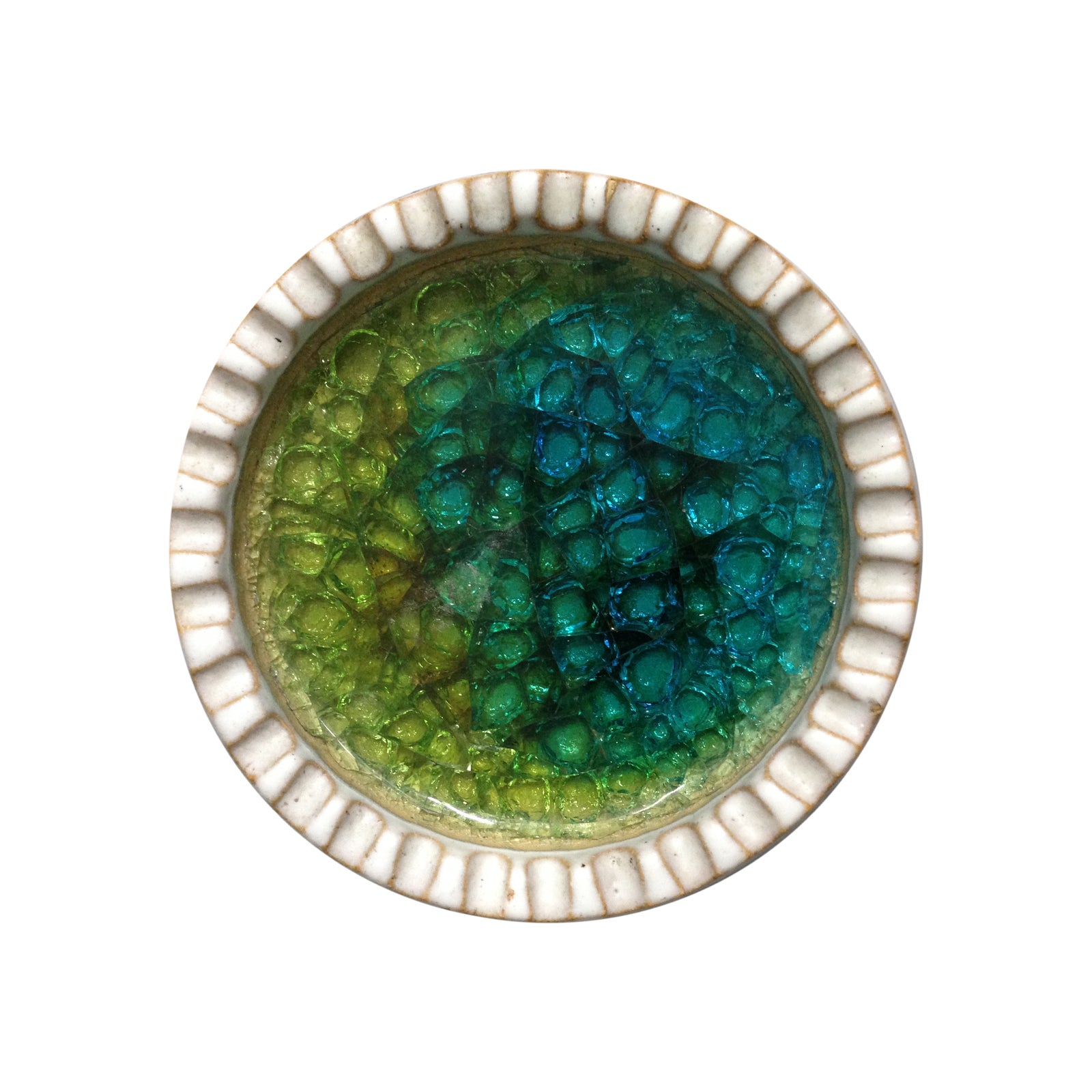 Ceramic Teal Crackle Glaze Dish Chairish