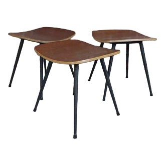 Vintage Danish Teak and Steel Stools, 1950s, Set of 3 For Sale
