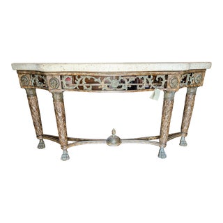 Maitland Smith Iron and Stone Lion Console Table For Sale