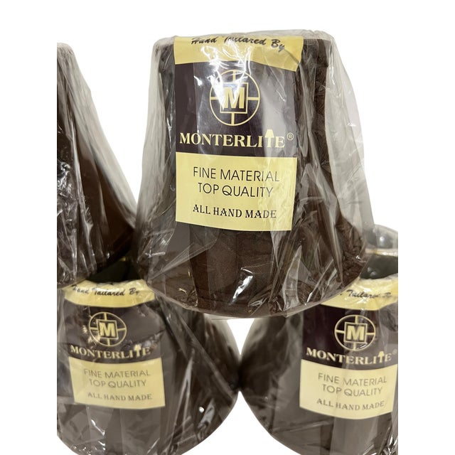 French Country Vintage Monterite Hand Tailored Lamp Chandelier Shades, Chocolate Brown - Set of 5 For Sale - Image 3 of 3