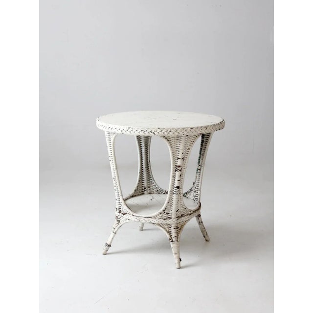 Farmhouse Antique White Wicker Table For Sale - Image 3 of 13