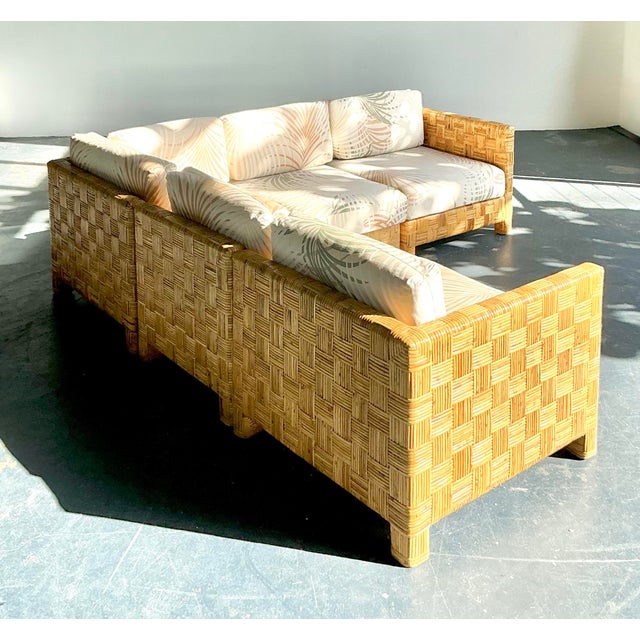Vintage Boho Woven Rattan Sectional Sofa For Sale - Image 10 of 12