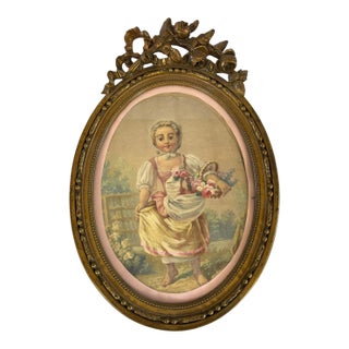 Antique Papier Peint Garden Scene in a Water-Gilded Wood Frame For Sale