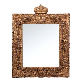 A Rococo-Style, Hand-Carved, Gilded Crown Mirror For Sale