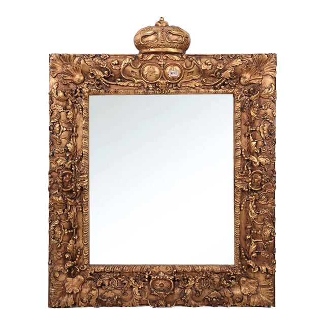 A Rococo-Style, Hand-Carved, Gilded Crown Mirror For Sale