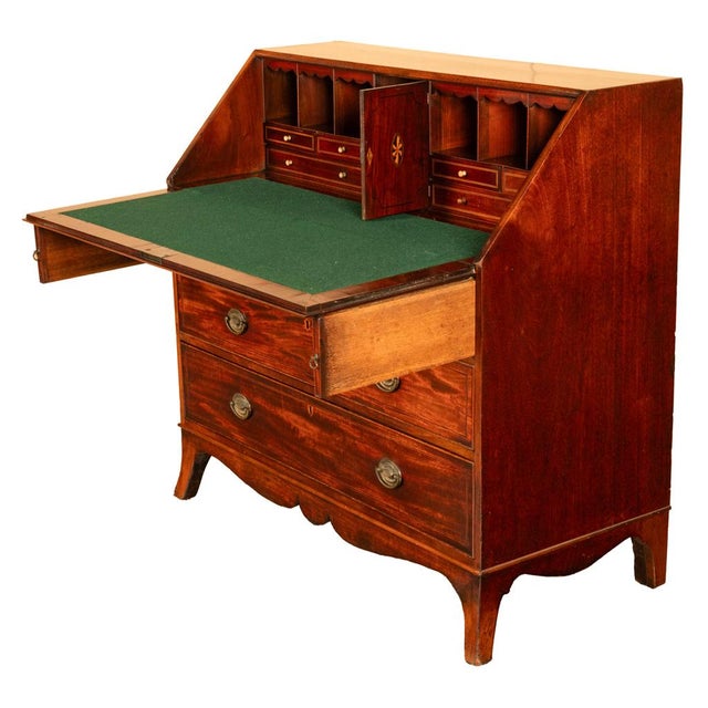 A fine antique English George III inlaid Sheraton Mahogany Bureau Secretary Chest, dating to the 18th century, circa 1770....