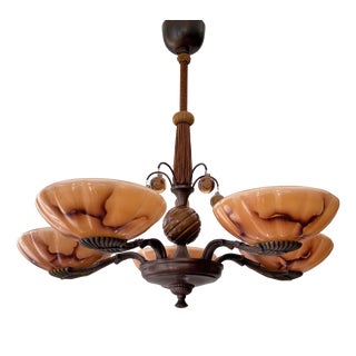 Swedish Grace Art Deco Brass and Glass Chandelier with Prisms, 1930s For Sale