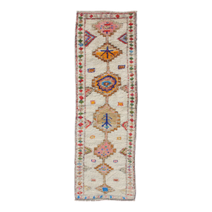 Vintage Turkish Tulu Runner With Ivory, Rose, Blue, and Multicolor 3'9 X 11'4
