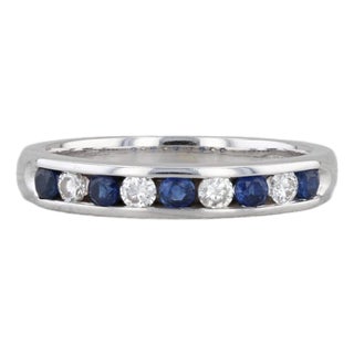 0.57ctw Blue Sapphire Diamond Wedding Band 14k White Gold Sz 8.25 Stackable Ring For Sale