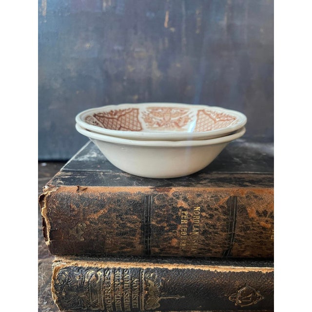 Mid 19th Century Brown and White Transferware Small Bowls in Fair Winds by Alfred Meakin English Ironstone - a Pair For Sale In Chicago - Image 6 of 9