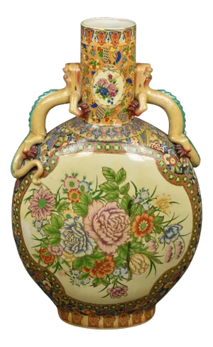 Late 20th Century Porcelain Chinese Famille Rose Moonflask Vase
