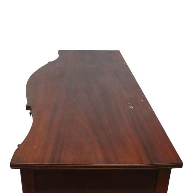 Brass English Serpentine Hepplewhite Mahogany Banded & Inlaid Sideboard C1920 For Sale - Image 8 of 13