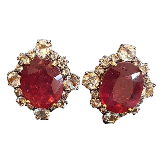 Bochic "Orient" Vintage 11 Carat African Natural Ruby & Rose Cut Topaz Earrings For Sale