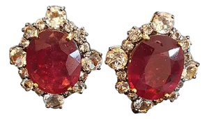 Bochic "Orient" Vintage 11 Carat African Natural Ruby & Rose Cut Topaz Earrings