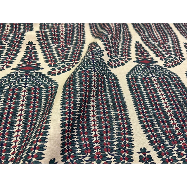 Lisa Fine Ayesha Paisley Linen Beige Teal Green Red Upholstery Drapery Fabric For Sale In Columbia, SC - Image 6 of 7