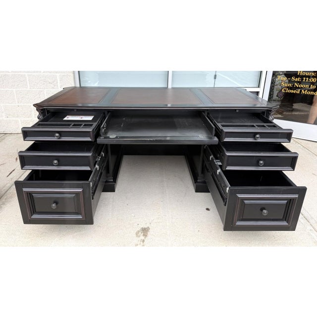 2010s Hooker Furniture Telluride 76” Executive Desk With Wood Panels For Sale - Image 5 of 15